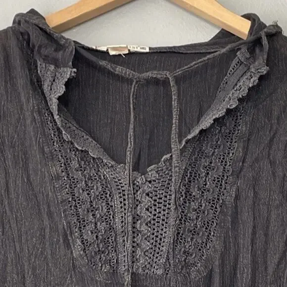 Beach by Exist Gauze Cover Up Dress Size XL Black Whimsigoth Hoodie Tunic Grunge - Picture 3 of 11